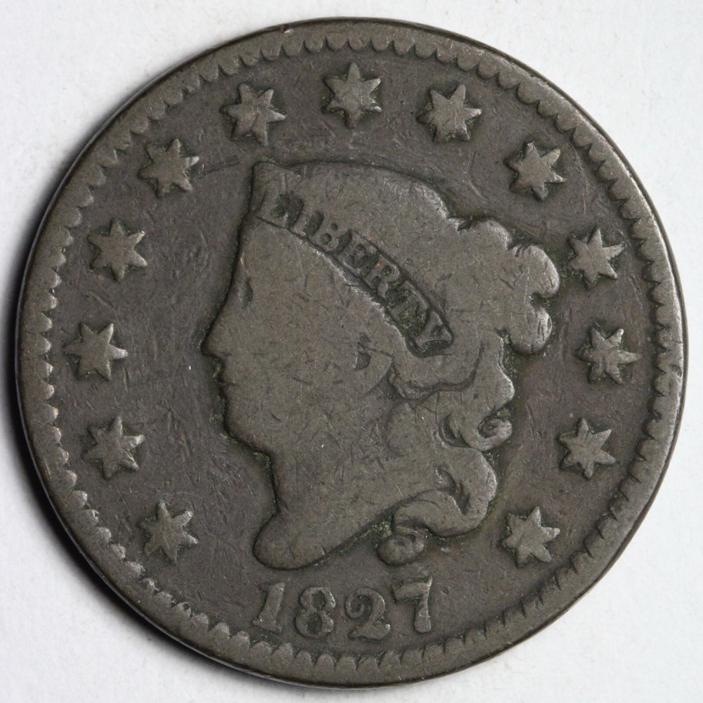1827 Coronet Head Large Cent CHOICE VG E115 VCK
