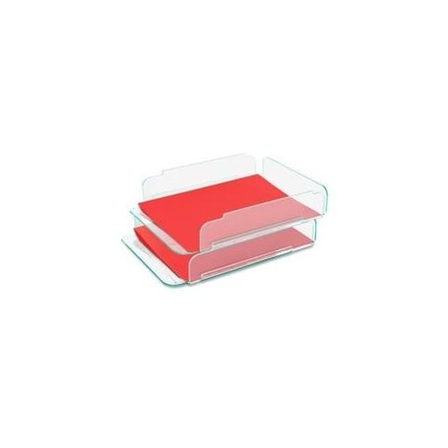 Lorell Stacking Letter Trays - Acrylic - Clear, Green (LLR80655)