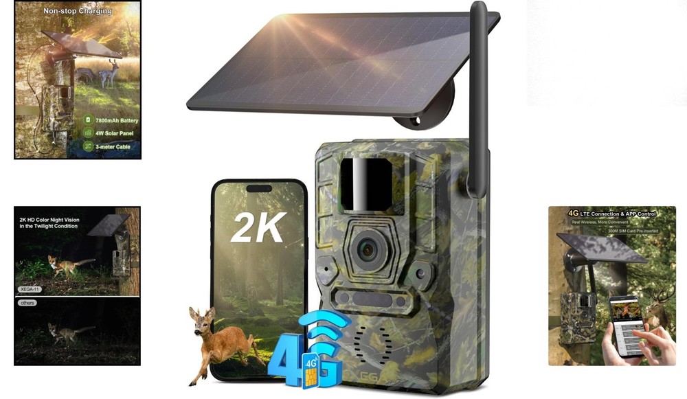 2K Solar-Powered 4G Wildlife Camera with Motion Detection & Instant Alerts
