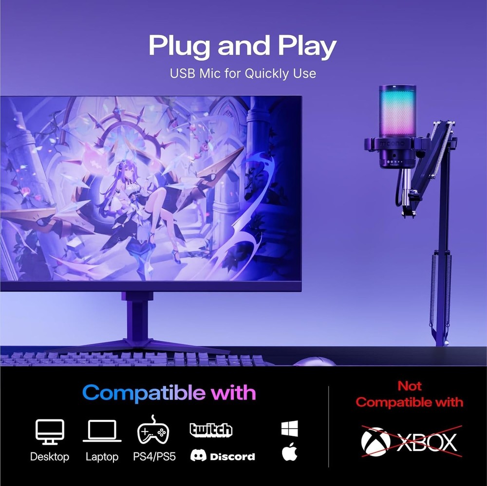 GamerWave Pro: USB Microphone with Noise Cancellation & RGB Lighting