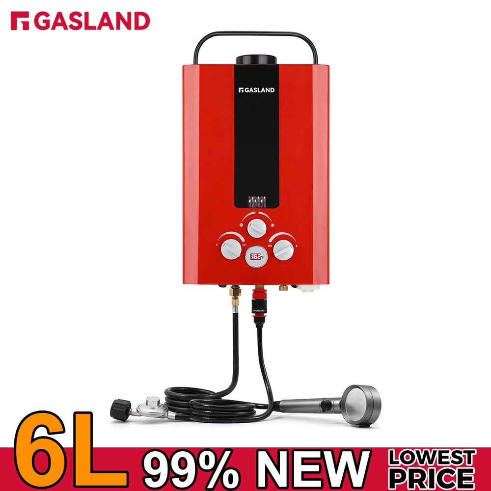 GASLAND 6L Outdoor Tankless Water Heater Propane Gas Portable Camping Shower RED