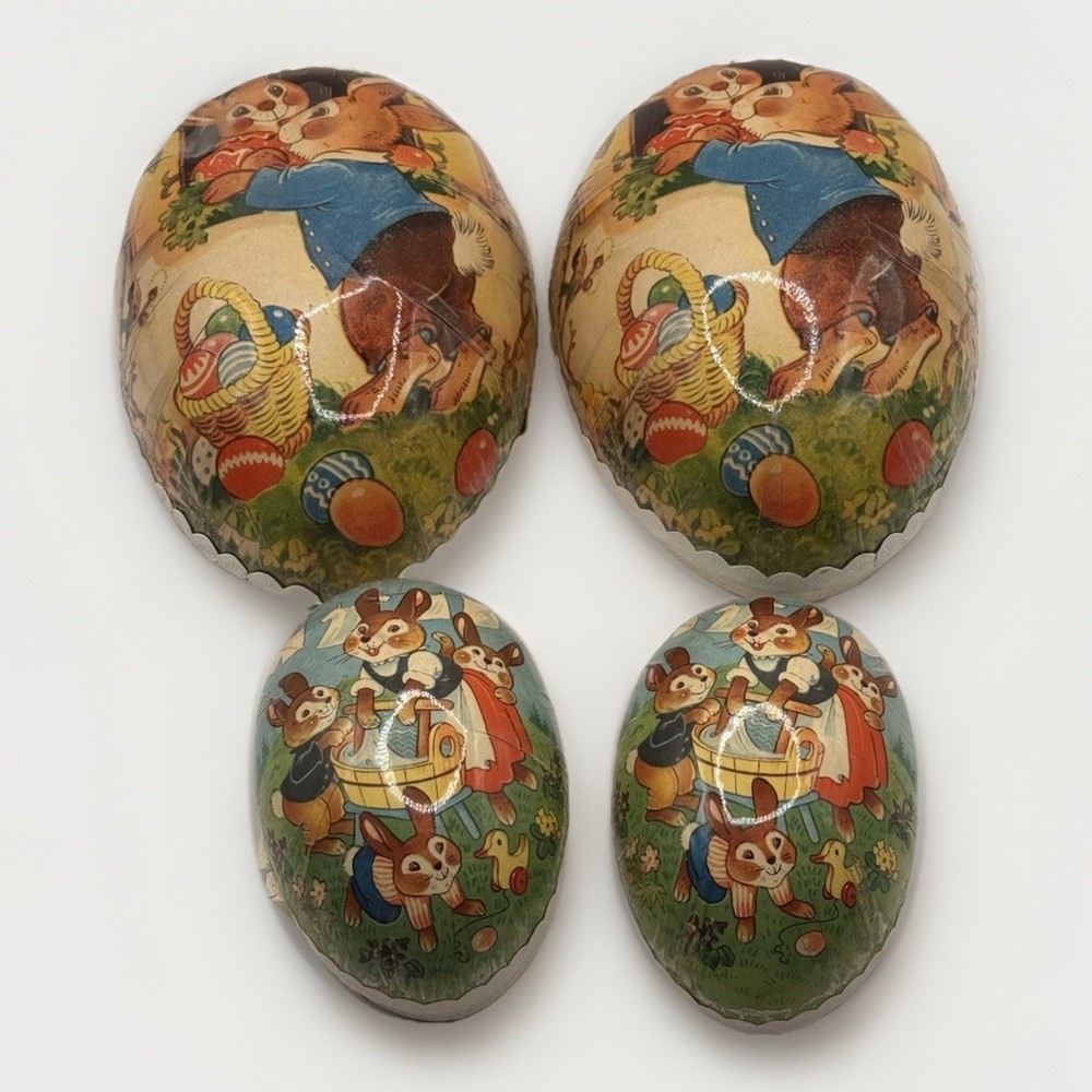 Vintage German Paper Mache Fillable Nesting Easter Eggs 7” & 4.5” Set