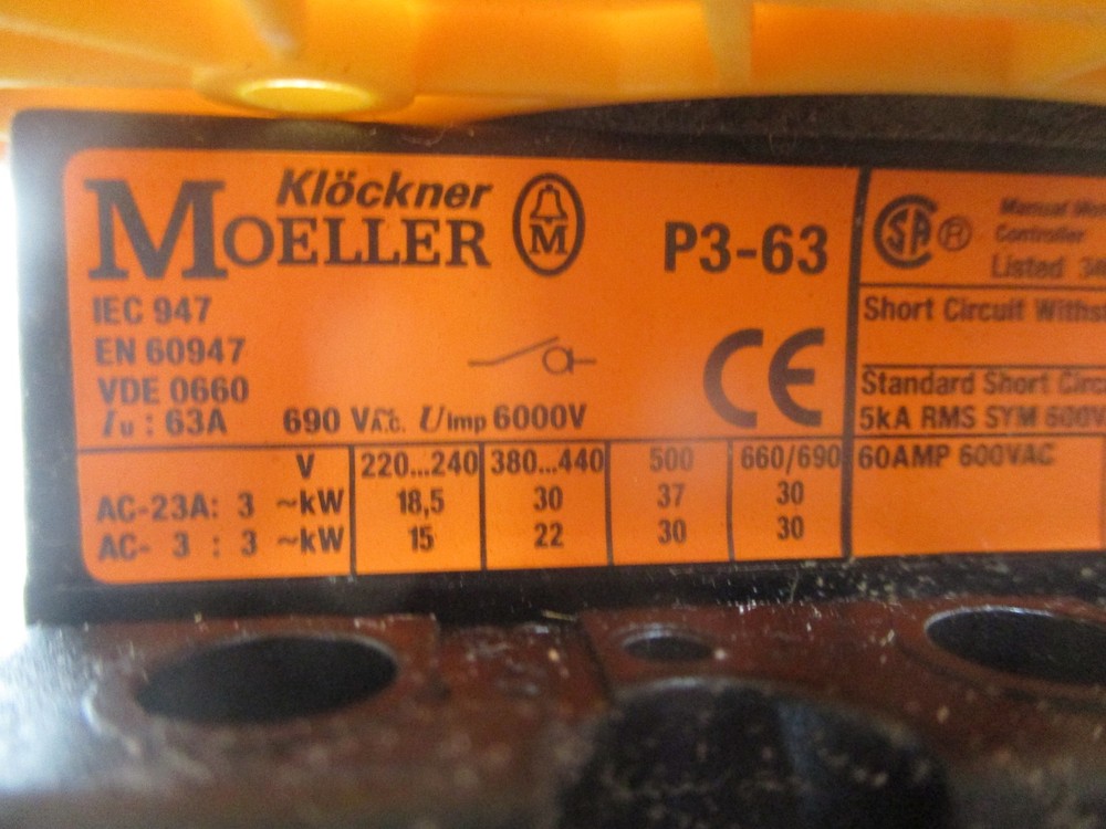 KLOCKNER MOELLER P3-63 DISCONNECT SWITCH NSNP