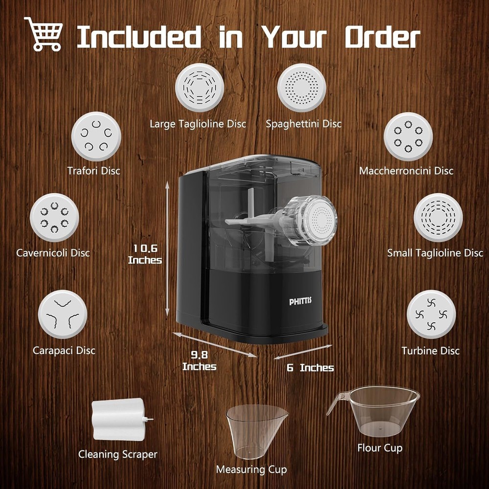 PHITTIS Electric Pasta Machine, Automatic Pasta Maker Machine 8 Discs