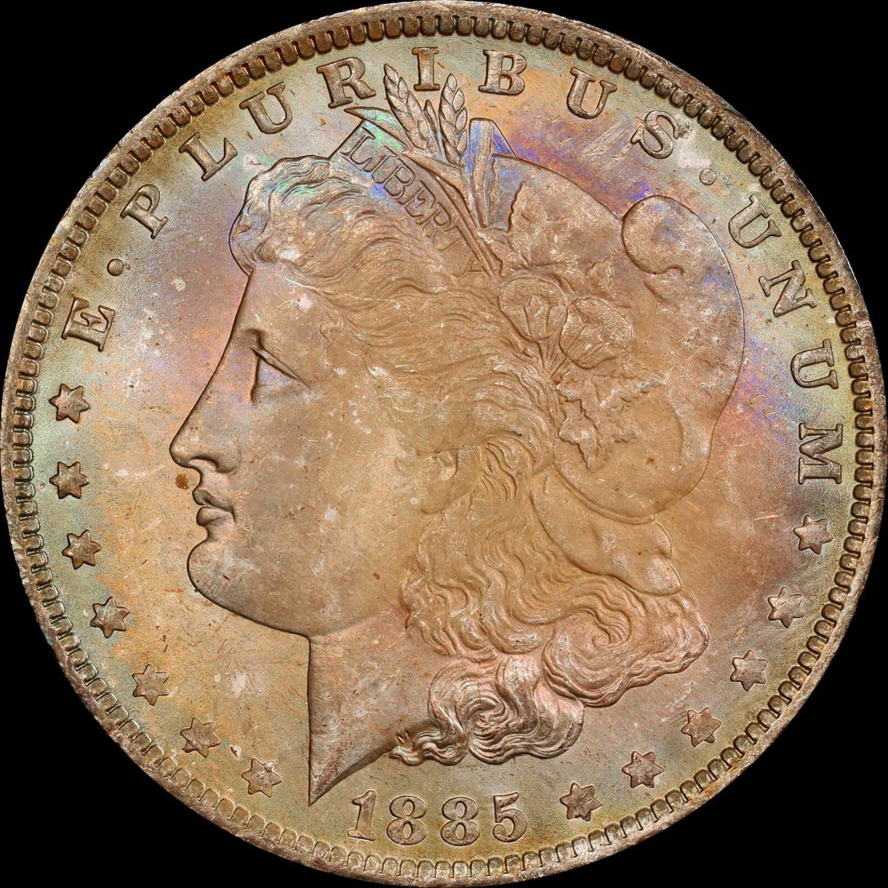 PCGS MS65 1885-O Morgan Silver Dollar $1 - Nice toning both side!