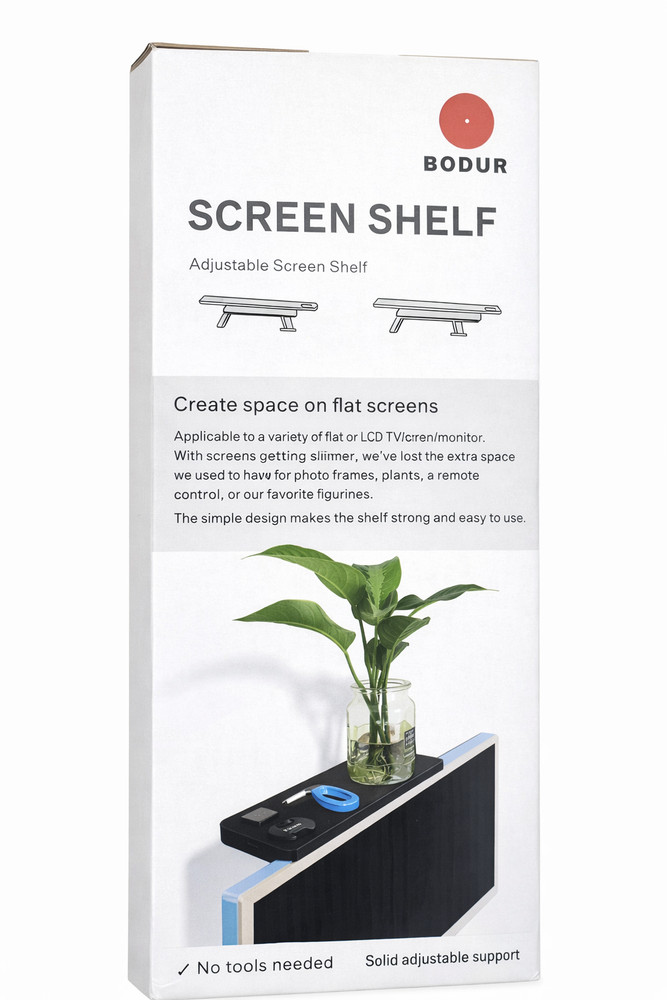 BODUR Adjustable Screen Shelf TV Top Monitor Storage Shelf No Tools Needed Black