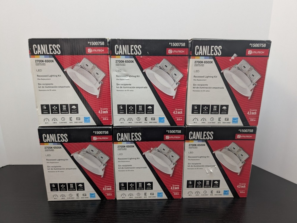LOT x6 Utilitech Canless Recessed Lighting Kit #1500758 LED  Adjustable White