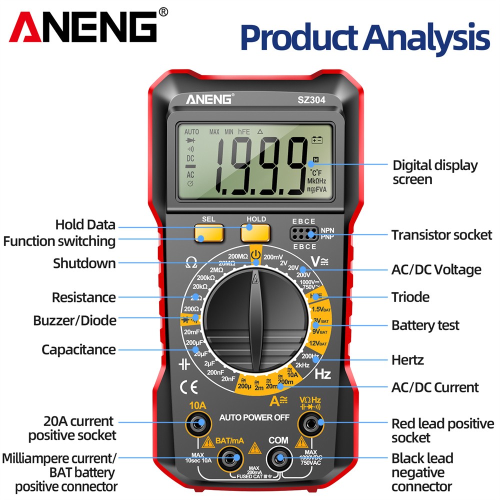 Portable Digital Multimeter AC DC Voltmeter Ammeter Ohmmeter Volt Tester Meter