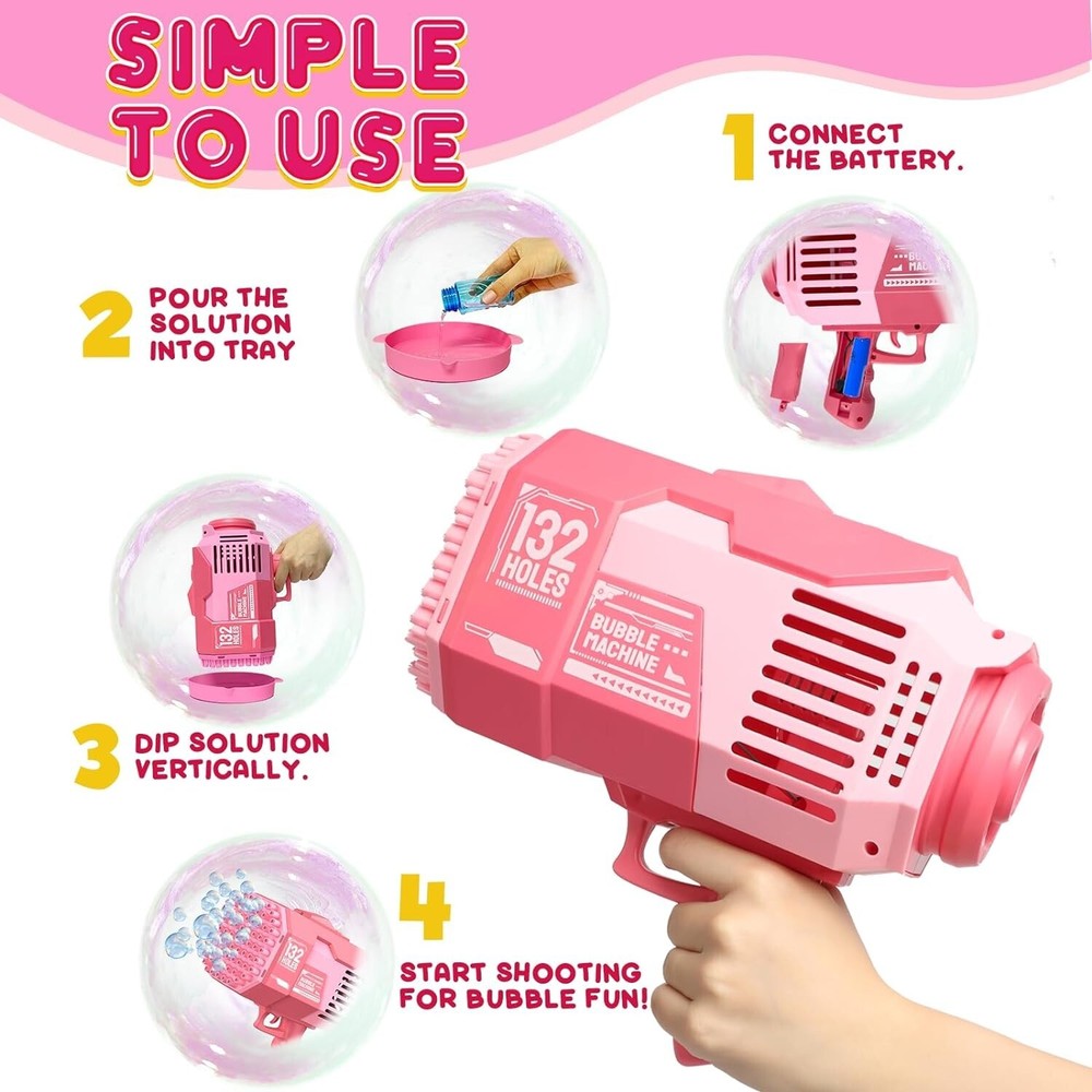 Bubble Machine Gun, with 【2 Batteries & ≈22 Bottles Solution】- B26