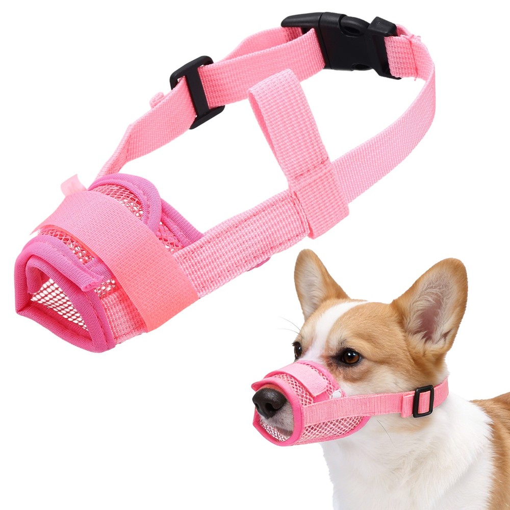 Dog Muzzle Soft Mesh Muzzle Mouth Guard Cover Pink XXL