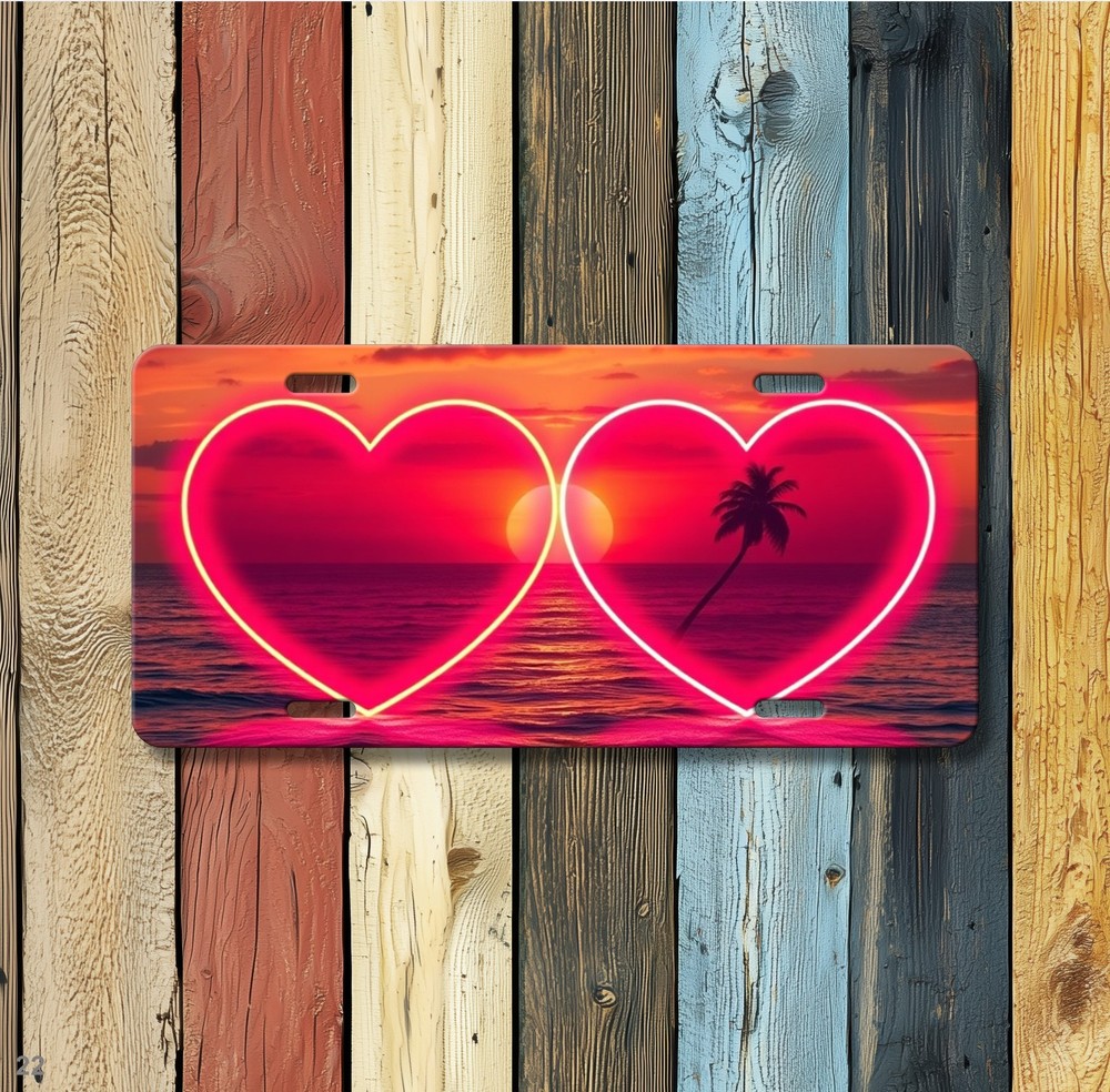 Beautiful Two Hearts Artwork Add Text License Plate Custom Made Gift