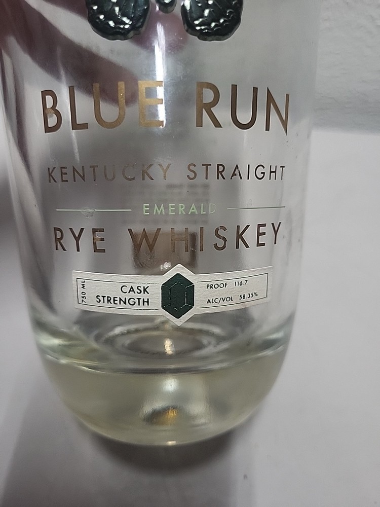 Blue Run Bourbon RYE Emerald Bottle - Empty Unrinsed - 750 ml