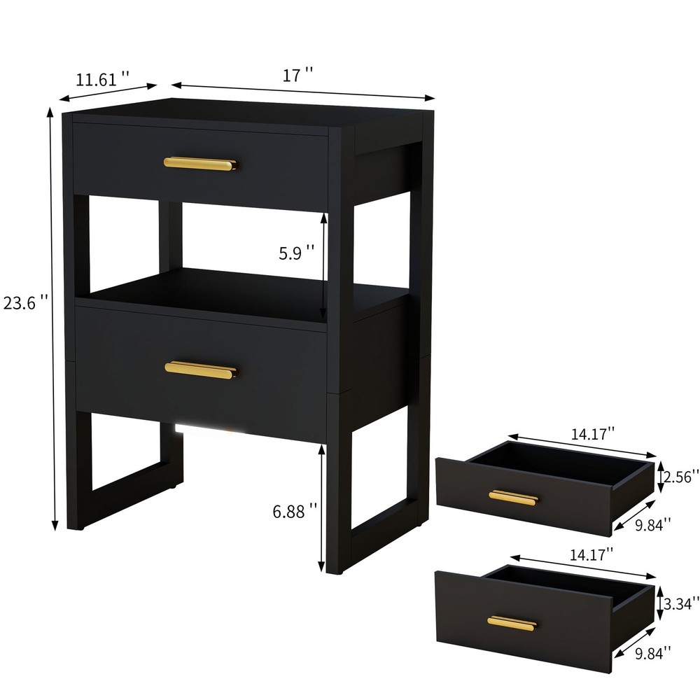 Wooden Nightstand Night Stand with Motion Sensor Light & Storage Drawer, Mode...