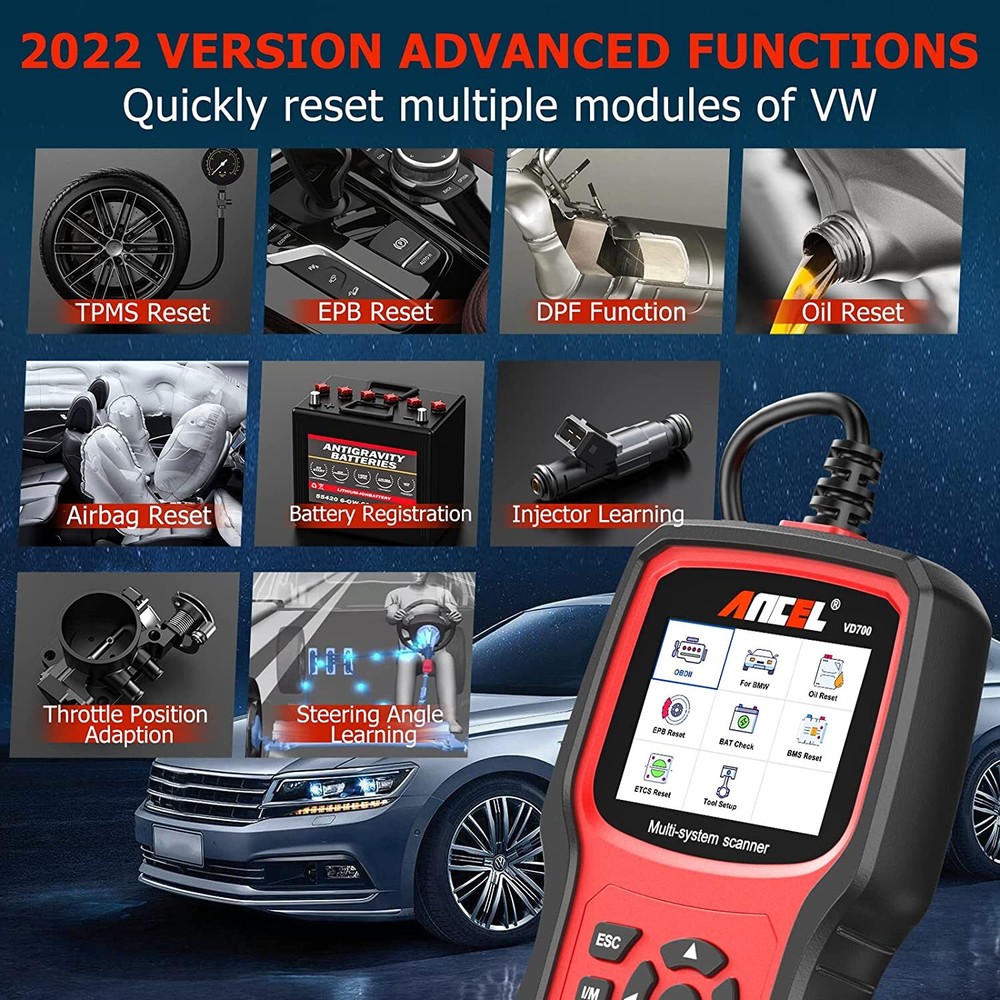 Ancel VD700 Car OBD2 Scanner Code Reader All System Diagnostic ABS SRS DPF Oil