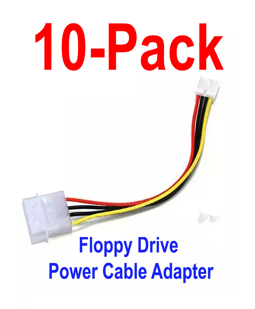 Molex 5.25" Drive Connector to Floppy Drive 4 Pins Power Cable Adapter 10-Pack