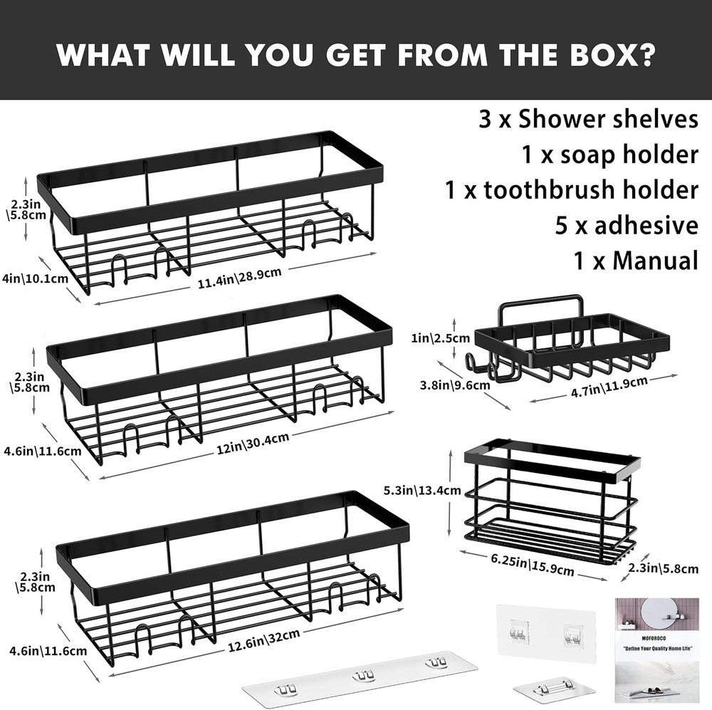 5 Pack Rust-Proof Shower Caddy Organizer – Elegant & Efficient Storage Solution