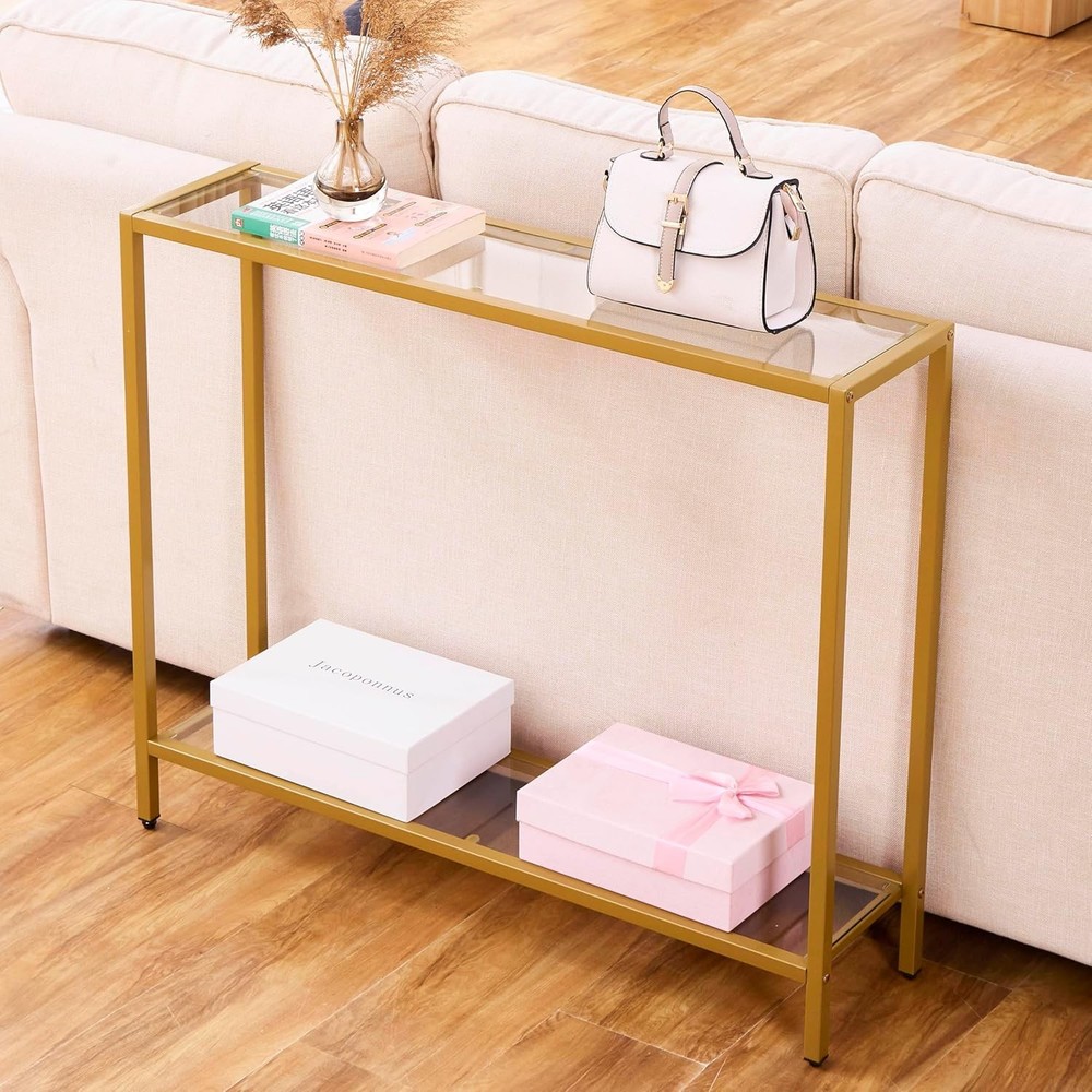 Small Modern Console Table Entryway Tempered Glass W/ Metal Frame Sofa Table