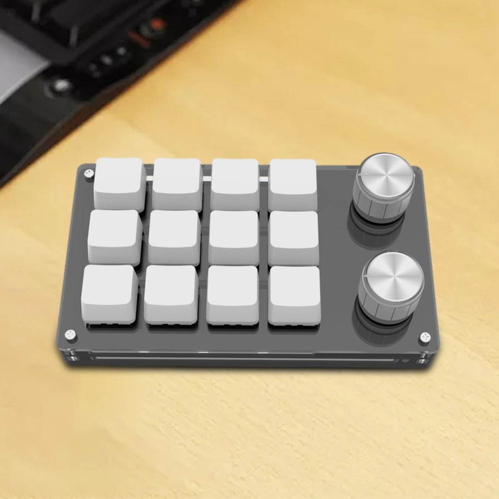 USB-C Mini 12 Keys+2 Knobs Mechanical Keyboard Programmable Keypad Driver-Free