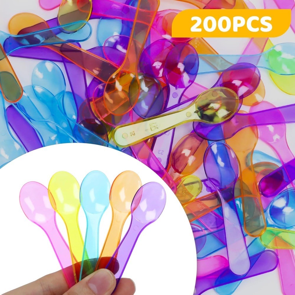 Multi-Color 3-Inch Mini Plastic Taster Spoons 200-Pack with Storage Box for
