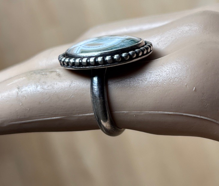 Rare Unique Sign Molly Avellar Cape Cod Ocean Jasper sterling Silver ring Size 9