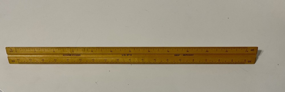 U.S. ST'D Triangular Engine Divided Wood Ruler Made in West Germany Vintage