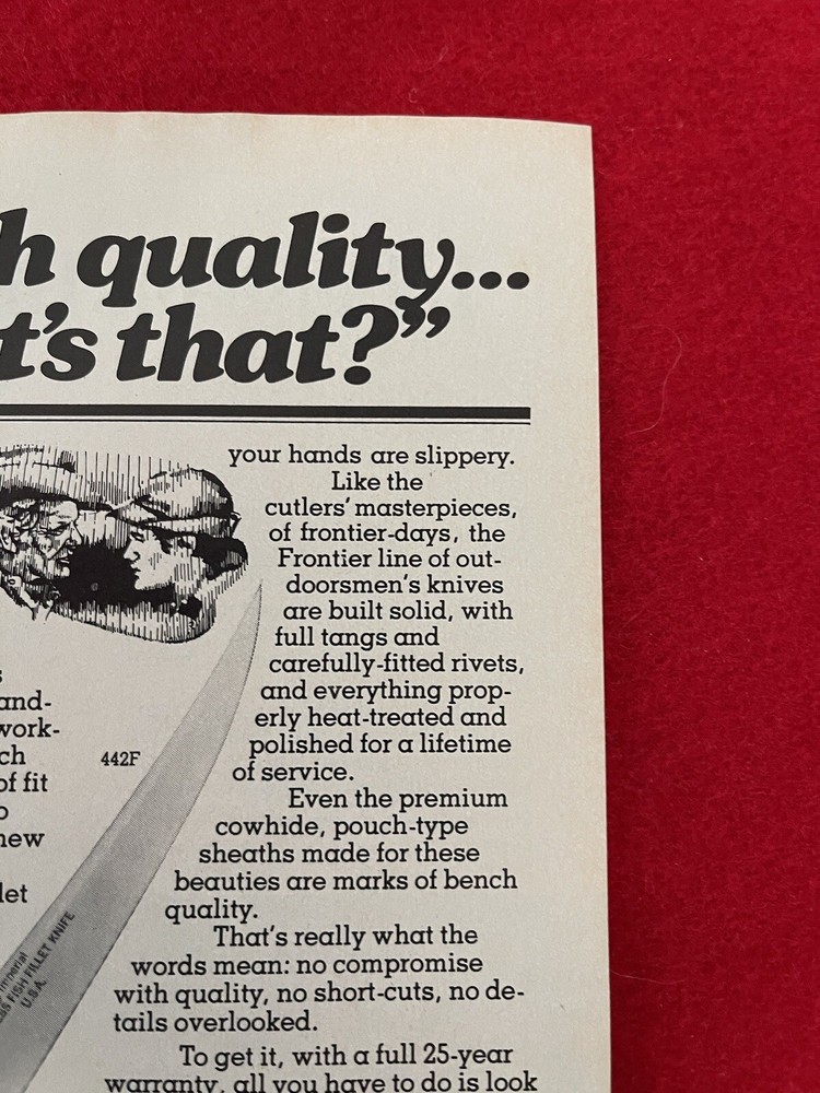 Vintage 1978 Frontier Fish Filet Knife Print Ad