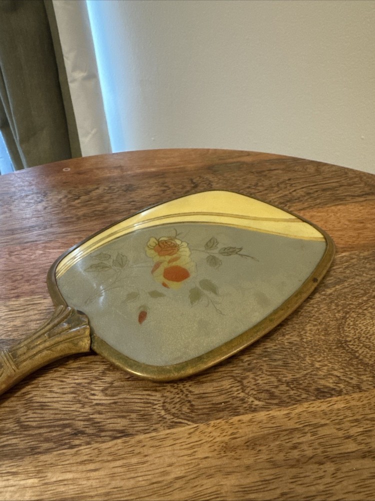 Vintage Handheld Vanity Mirror with Floral Design