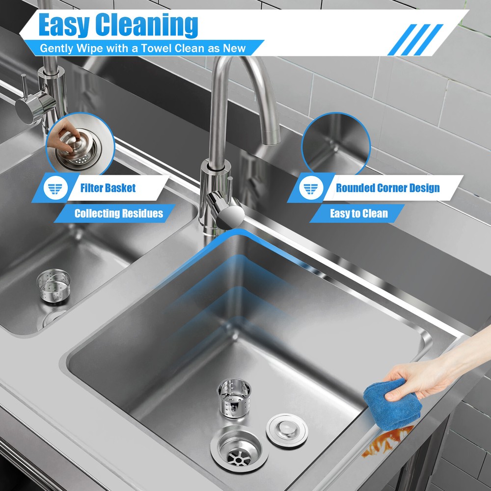 Commercial Stainless Steel 3-Compartment Sink for Efficient Kitchen Cleaning