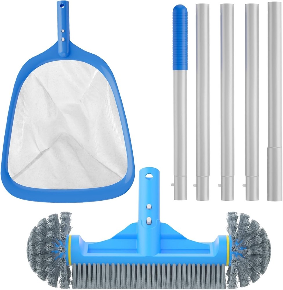Pool Cleaning Kit 3-Piece Set – Brush, Fine Mesh Skimmer & Adjustable Pole