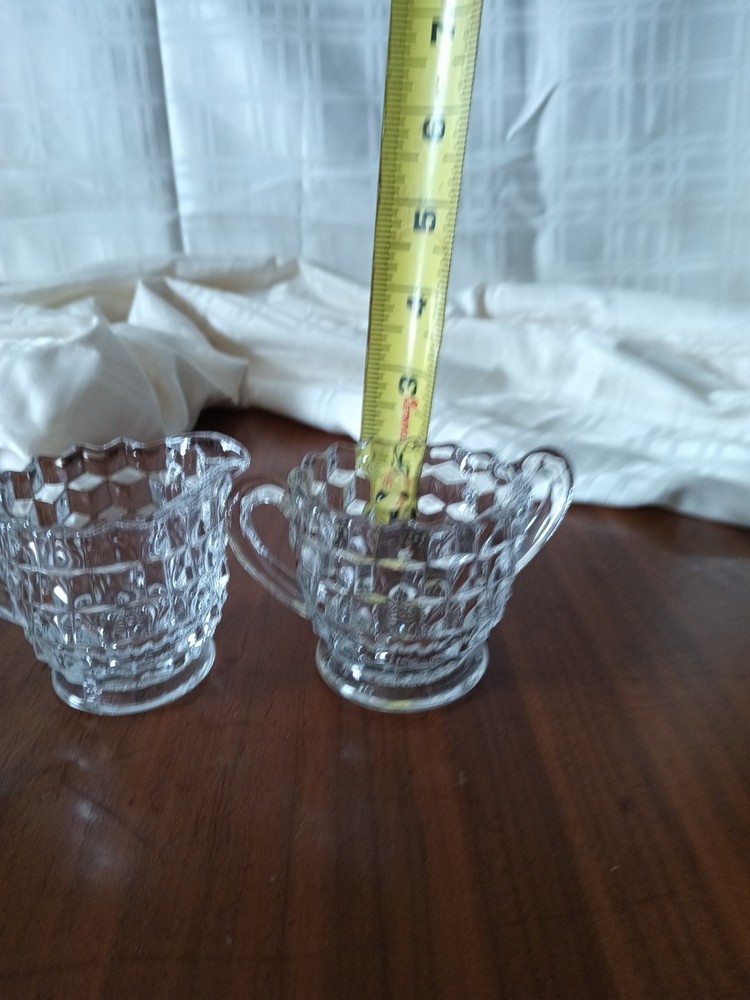 Vtg Clear Cubist Creamer & Sugar