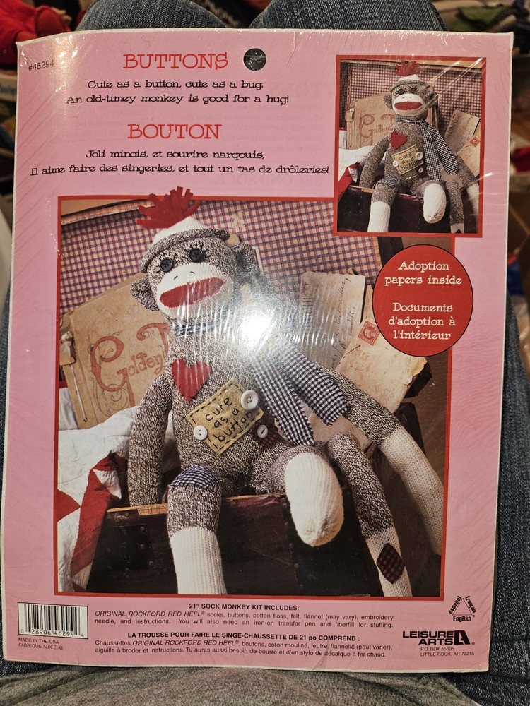 Sock Monkey KIT Leisure Arts #46259 UNOPENED Buttons