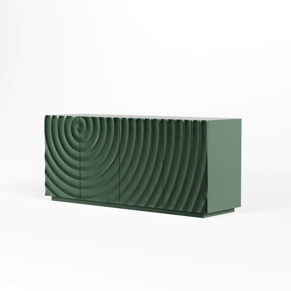 Sideboard with Four Doors Spiral Grain Finish Hidden Storage