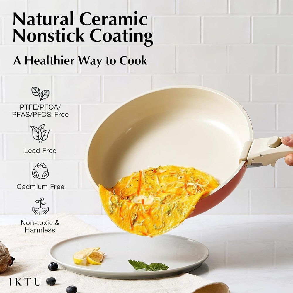 Ceramic Pots & Pans Set Non Stick 7 Pcs Nonstick Cookware Set Detachable Handle