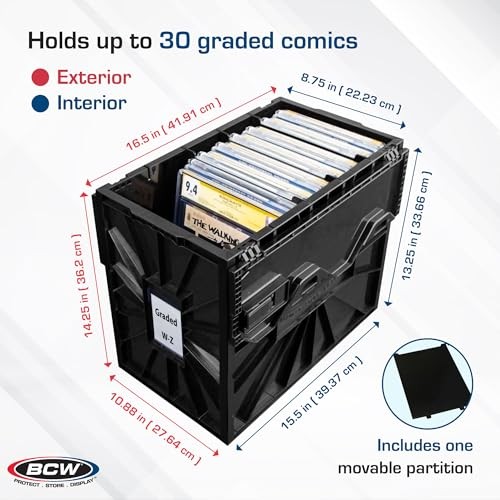 Graded Comic Book Bin with Partition – Black (1 Pack) | Holds 30 Graded Single