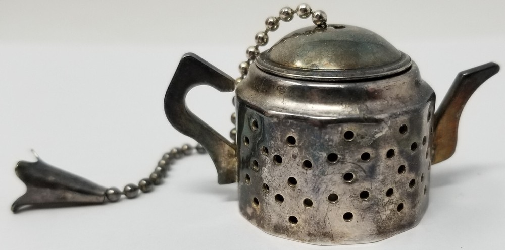 Vintage Style Tea Strainer Infuser Teapot Shape w/ Chain