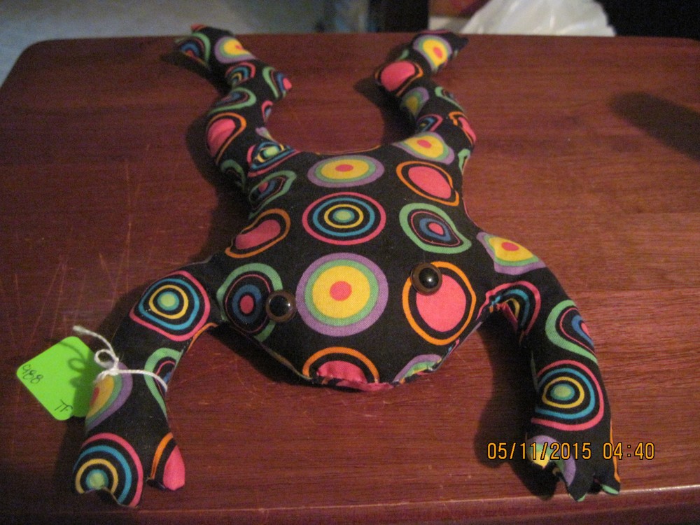 Home Decor..Poly Bead/Poly Filled Toads Black w/ Multi Color Circles...HANDMADE