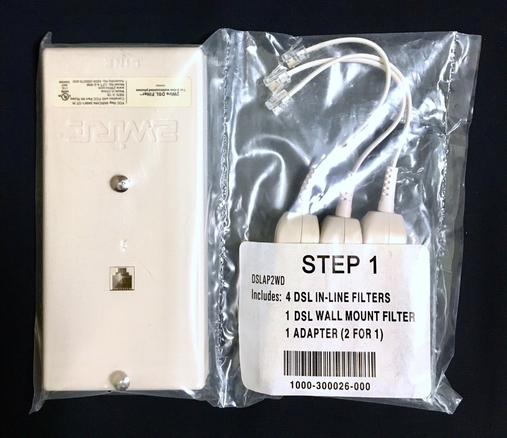 Open package; DSL Phone Filter Kit-Model  DSLAP2WD (3) InLine (1) Wall Filter.