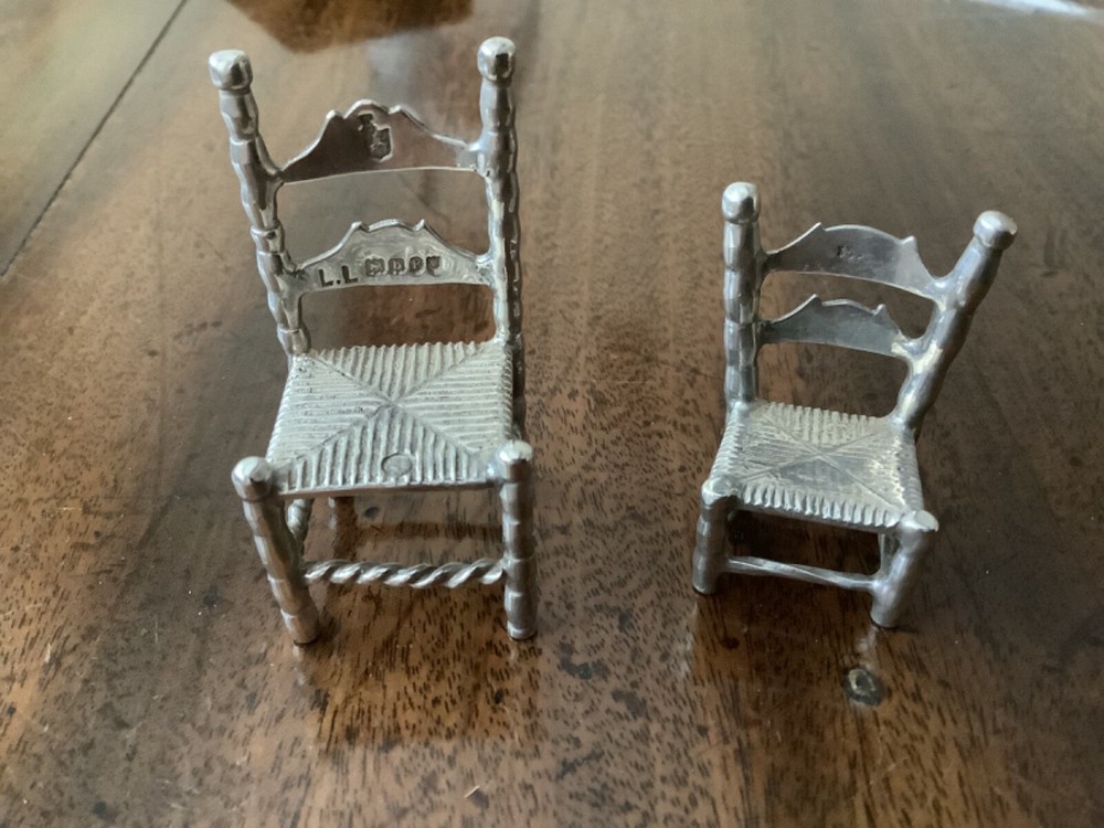 ANTIQUE NOVELTY SILVER MINIATURE CHAIRS