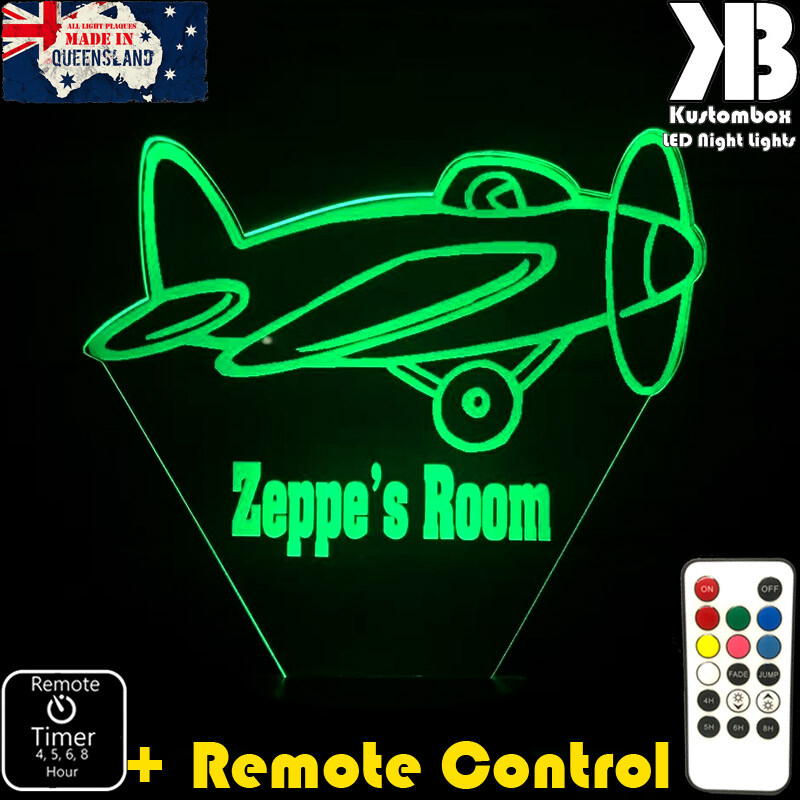 Plane Personalised Name Night Light LED 7 Colour + Remote Timer Children's Room