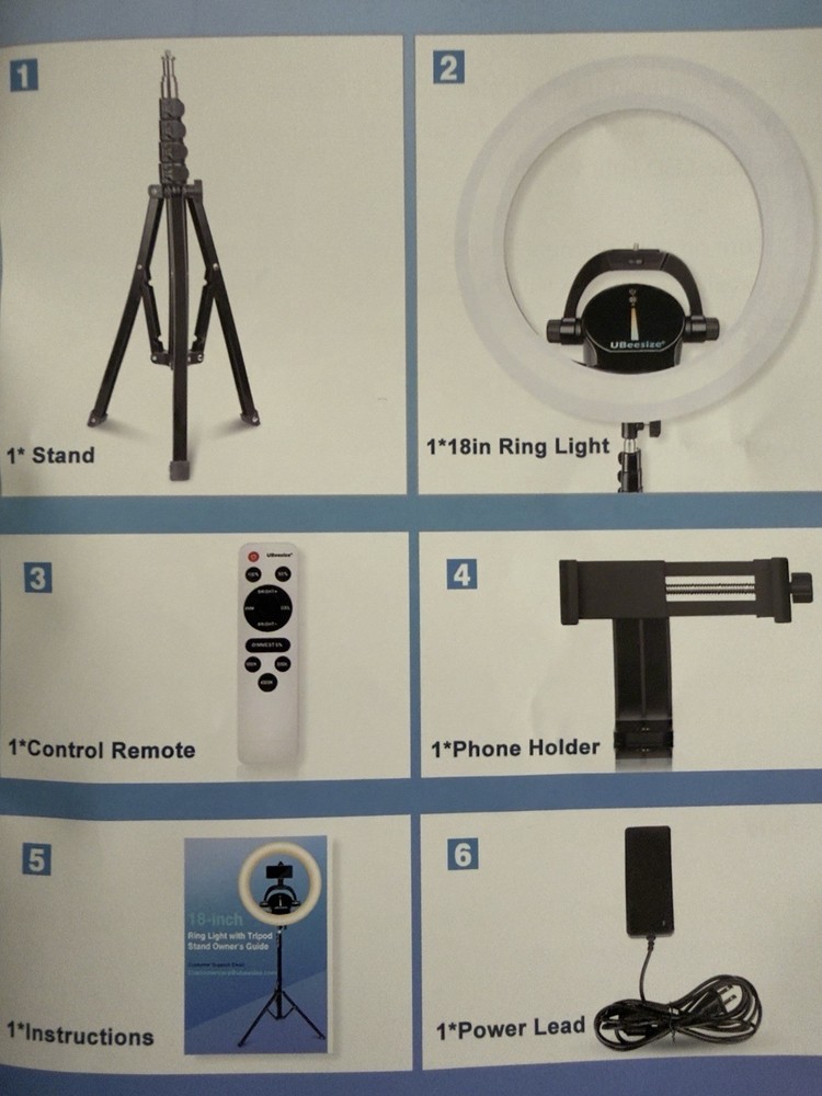 UBeesize 18-inch LED Ring Light, Remote Control, Phone Holder, Black