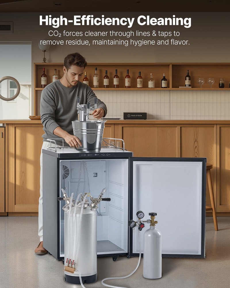 VEVOR Cleaning Keg 5 Gallon Beer Lines Cleaner with 4 D Couplers & Rubber Base