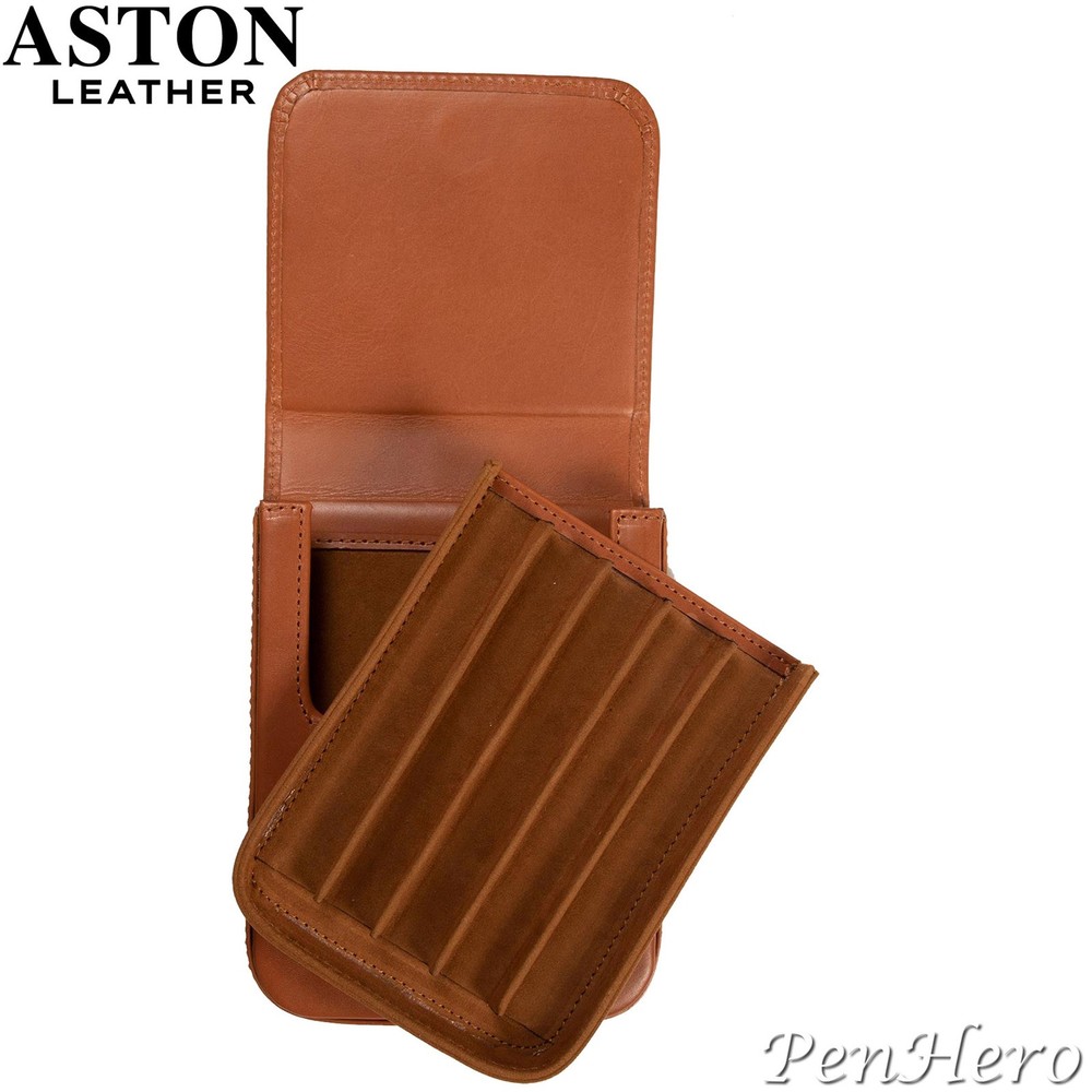 Aston Leather Pen Case with Five Slots Tan