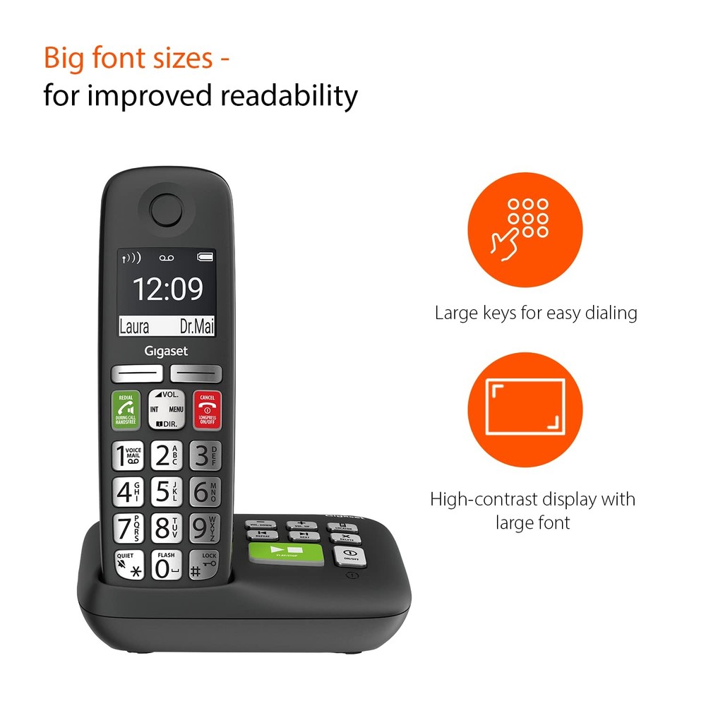 E295A – Cordless Big Button – Made in Germany – Big 2” Display – Extra Large ...