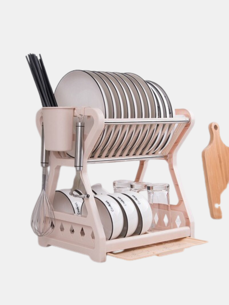 Double Layer Kitchen Dishes Storage Drain Rack Household Plastic Dishes Storage