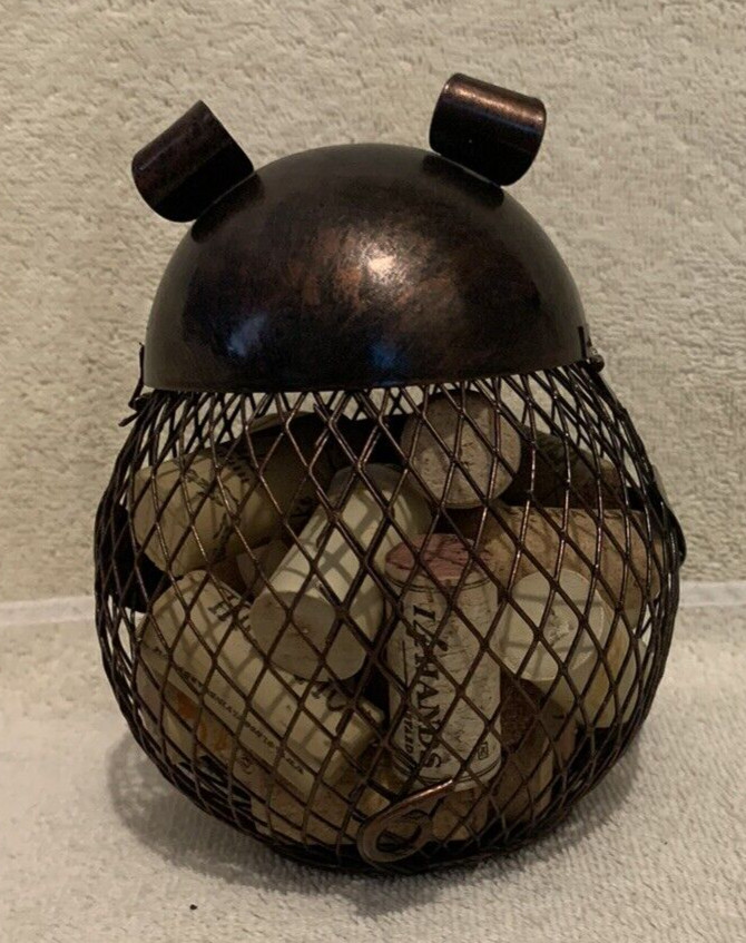 Antique Copper PIG WINE CORKS Holder Figurine 6x4 - EUC