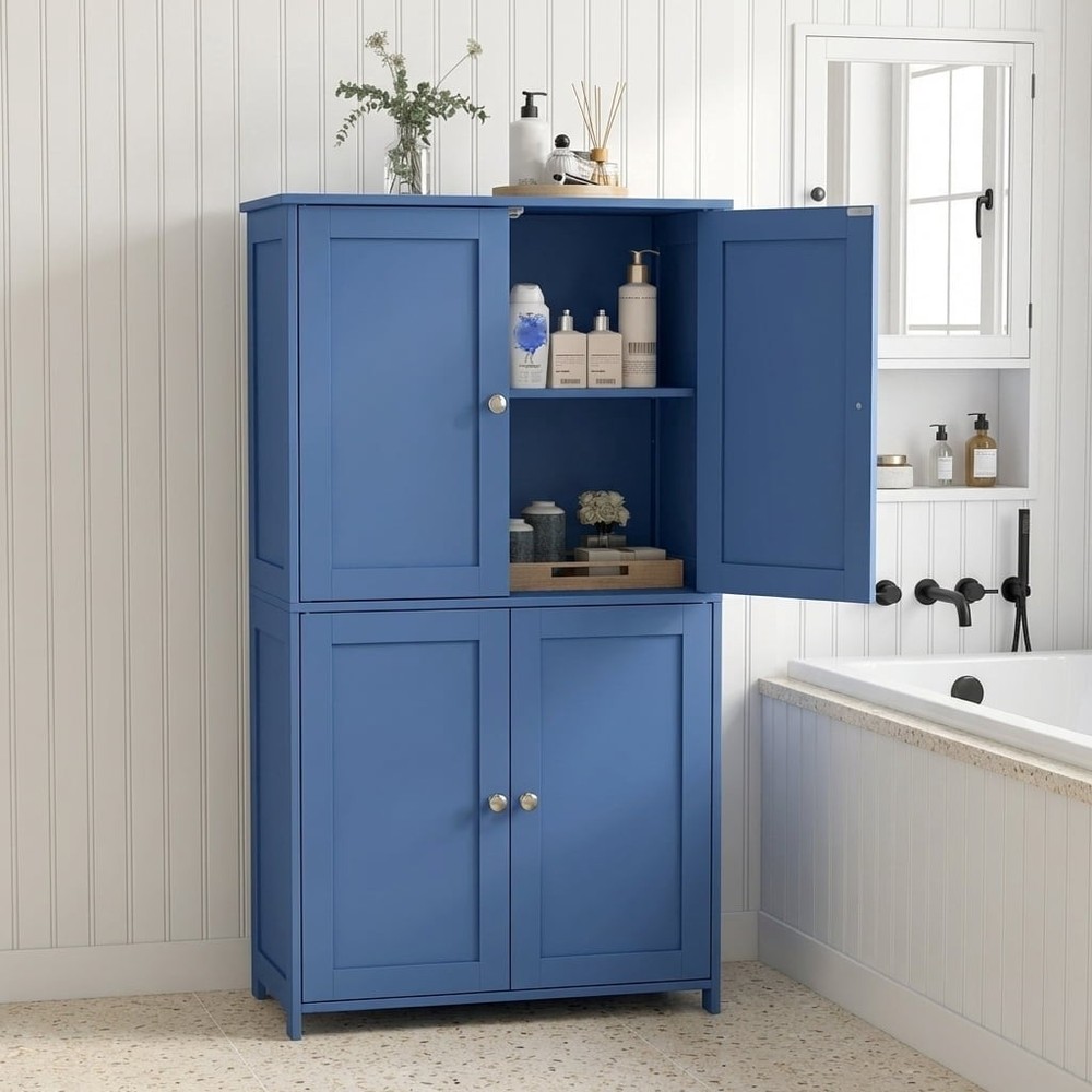 Bathroom Storage Floor Cabinet Organizer with Adjustable Shelf 4 Magnetic