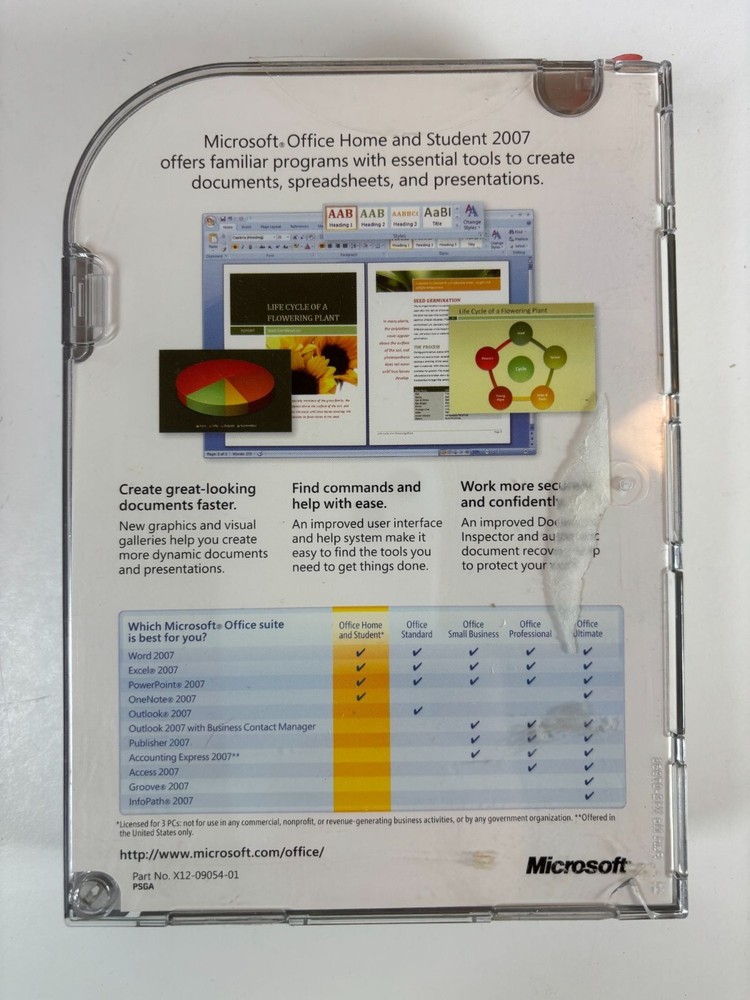 Microsoft Office Home & Student 2007 Software For Word Excel PowerPoint OneNote