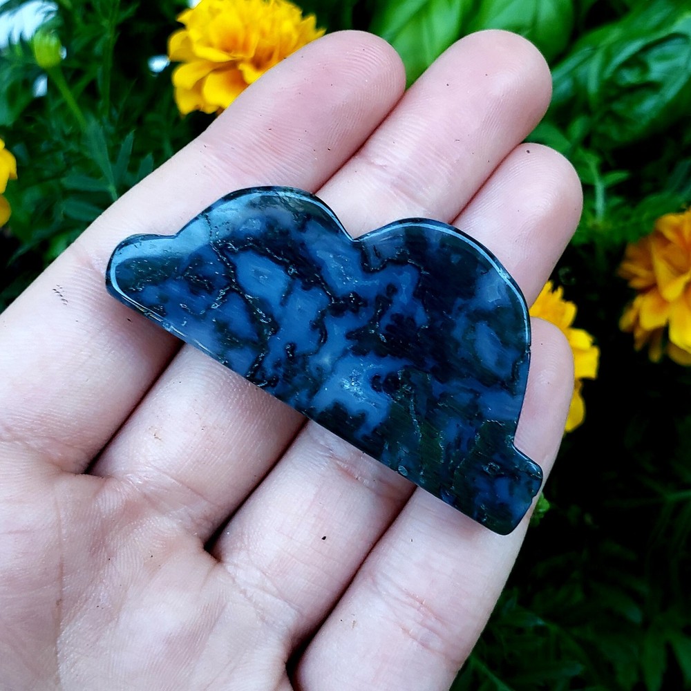 Green Moss Agate Polished natural crystal healing gemstone cloud shape