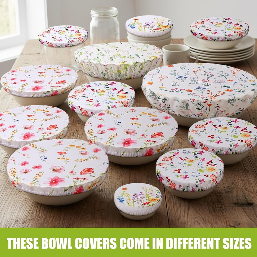 10 Pack Multi-Size Reusable Stretch Fabric Bowl Covers - Elastic Food Storage
