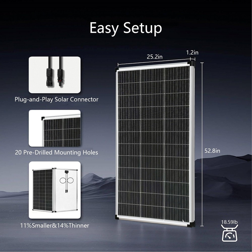 200W Solar Panel 18V Mono N-Type 18BB 25% PV Off-Grid for Battery Power System